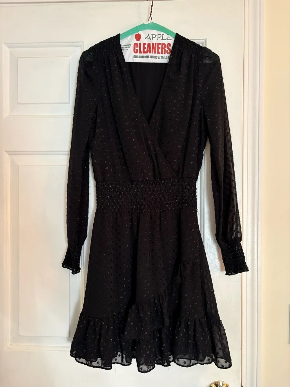 Michael Kors Black Long-Sleeve Smocked Waist Dress